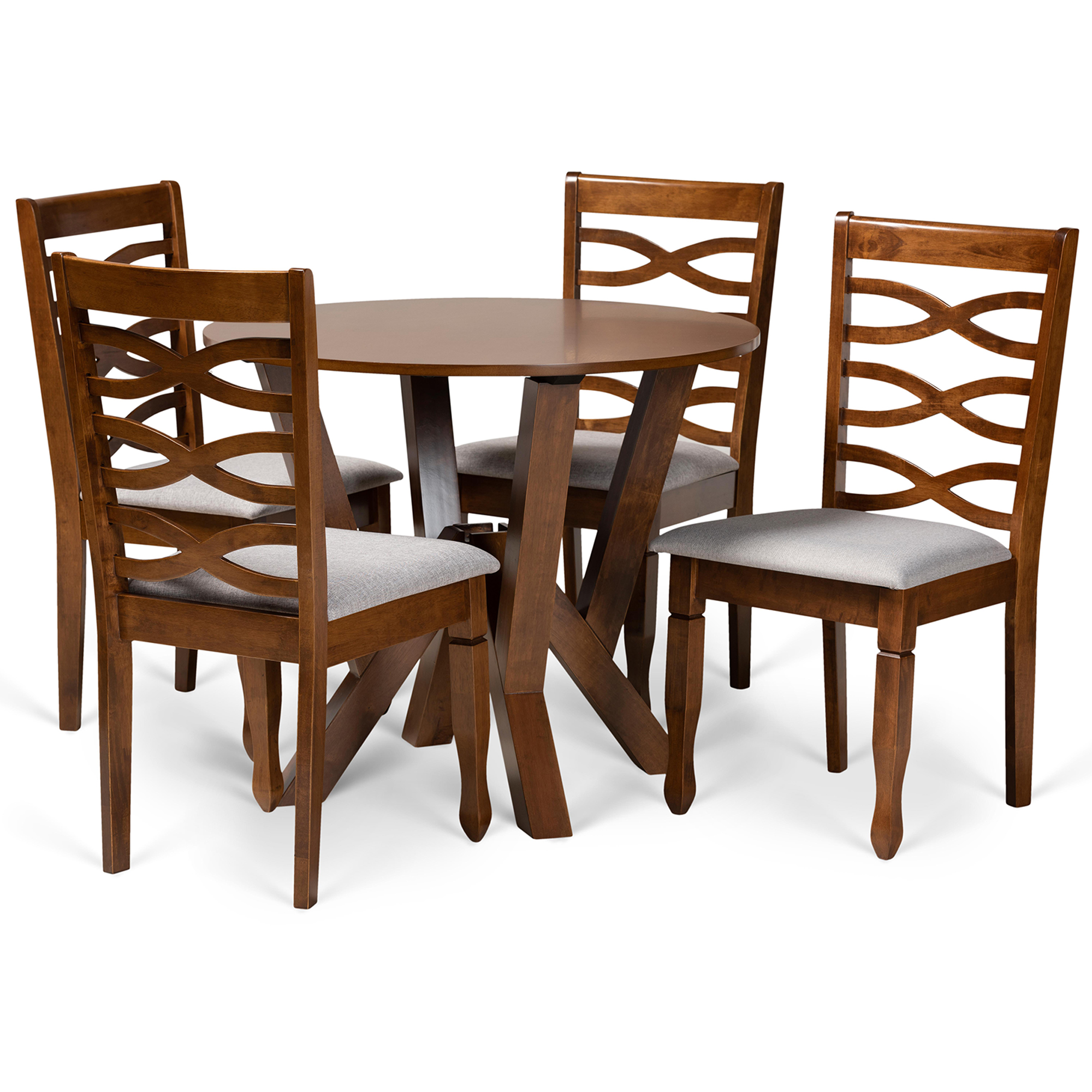 Baxton Studio Ariane Modern and Contemporary Grey Fabric Upholstered and Walnut Brown Finished Wood 5-Piece Dining Set